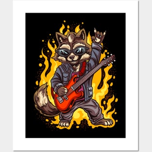 Raccoon in Sunglasses Guitar Rock and Roll Concert Band Posters and Art